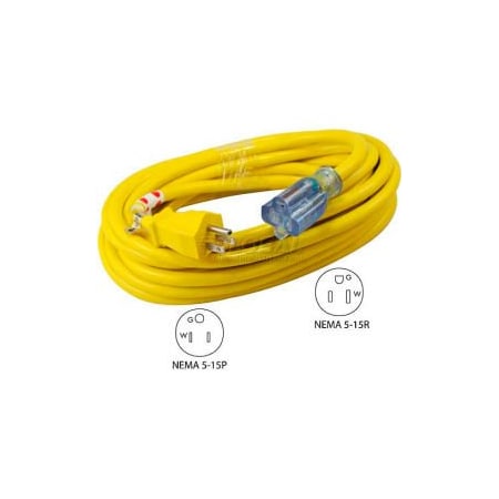 Conntek SJTW Extension Cord, 12 AWG, Outdoor, 12/3, 1 Outlets, 5-15R, Yellow, 5-15P, 100 ft 20251-100